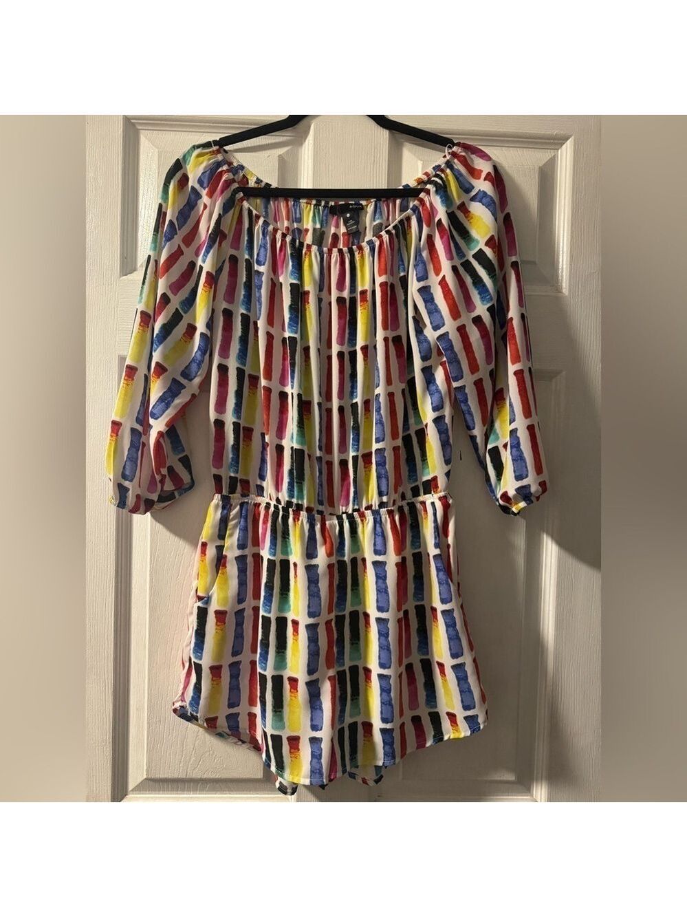 Aqua Colorful Watercolor Romper Elastic Waist Size Medium
